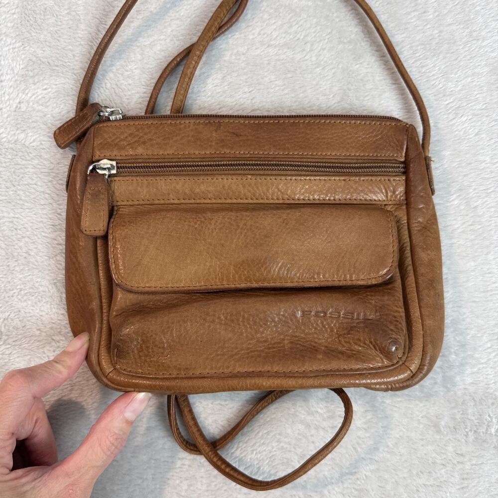 Fossil Small Bag Crossbody Shoulder Soft Leather Brown Zip Boho Hippie Purse